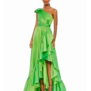 COPY - NWT Mac Duggal Green One Shoulder Ruffle Asymmetrical Hem Gown Sz 2 $498